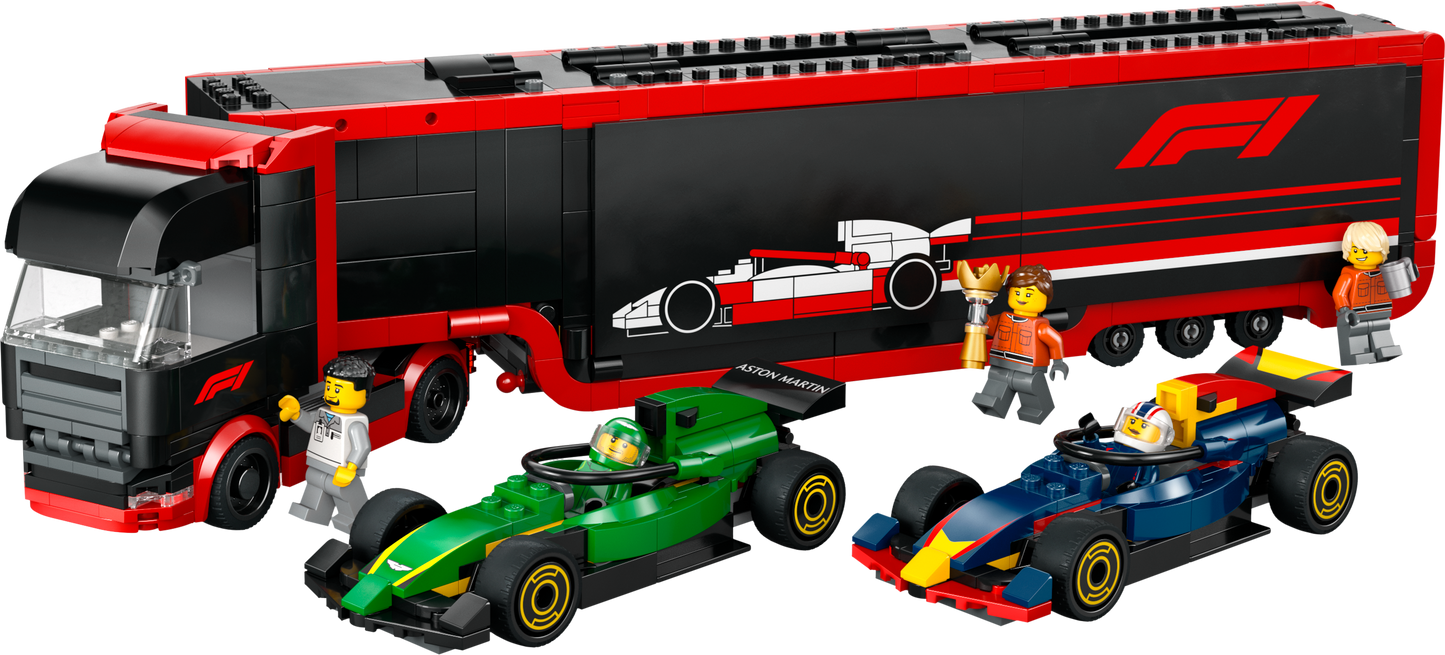 LEGO F1 Truck with RB20 & AMR24 F1 Cars 60445