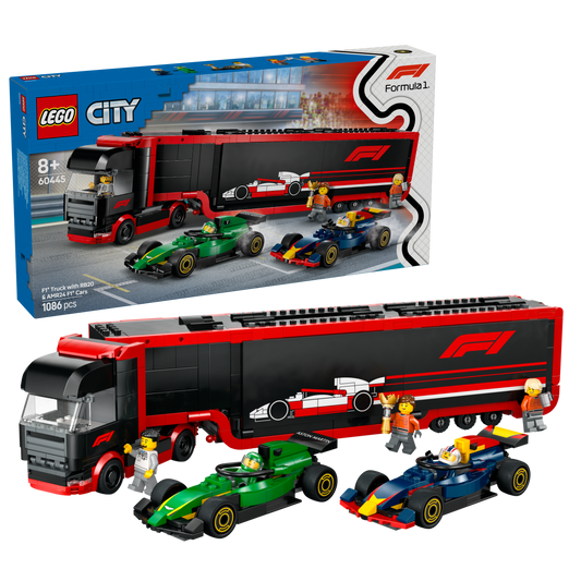 LEGO F1 Truck with RB20 & AMR24 F1 Cars 60445