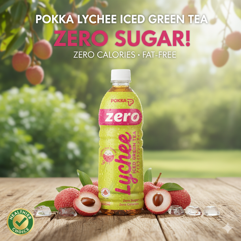 Pokka Ice Lychee Green Tea ZERO SUGAR 500ML X 24