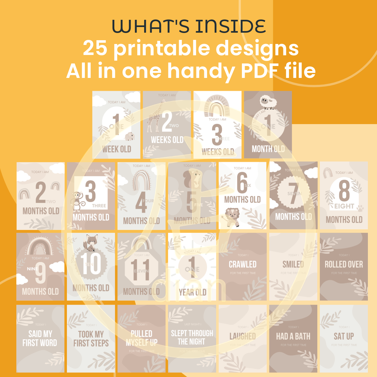 PRINTABLE Baby Milestone Cards – Newborn to 1 Year Old | Instant Download | Gender-Neutral Photo Prop for Baby Memory Keepsakes - Dian by Nimbus Labs