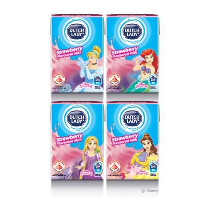 Dutch Lady Disney Princess Strawberry UHT Milk 125ml x 4)