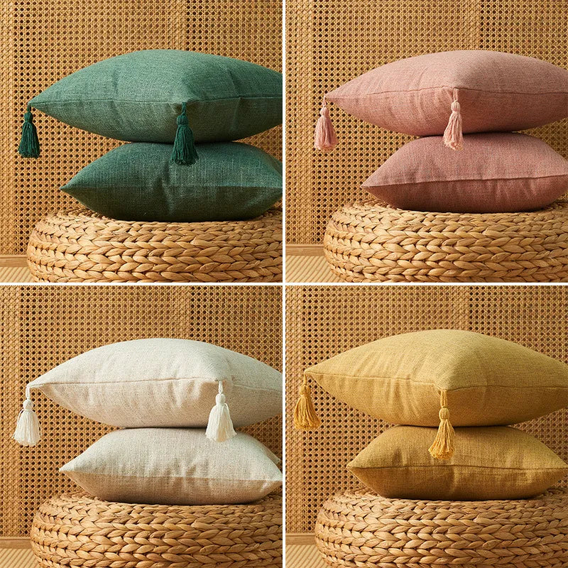 Linen Pillow Case With Tassel