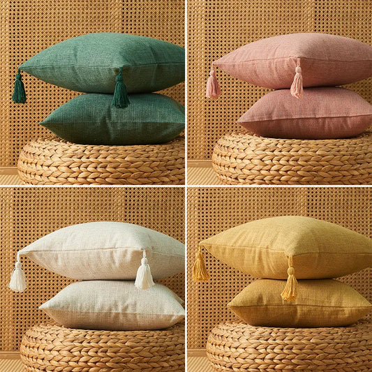 Linen Pillow Case With Tassel