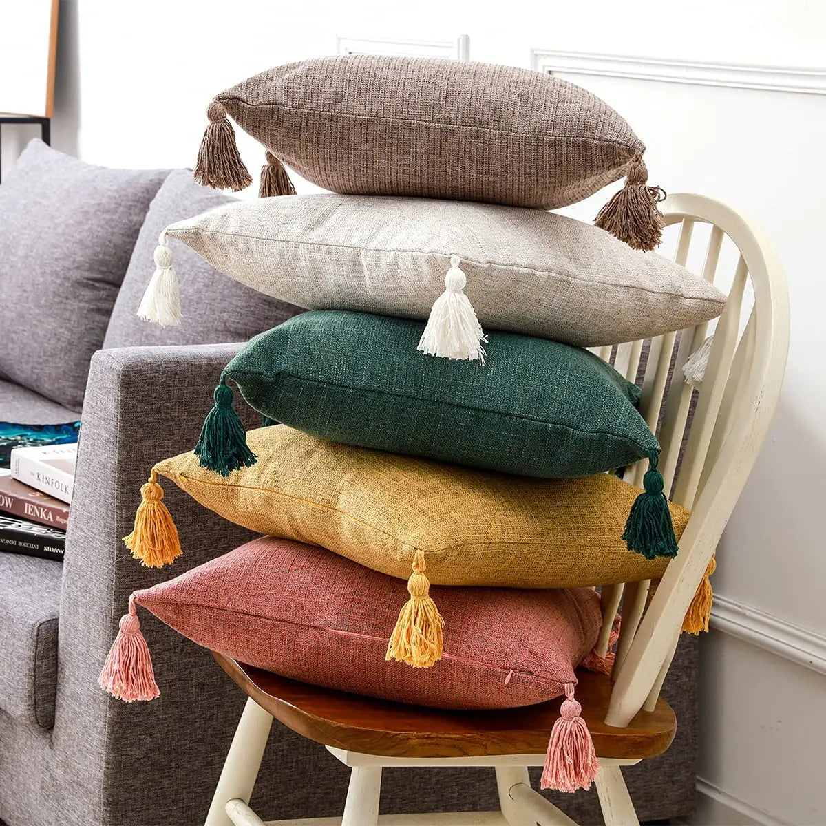 Linen Pillow Case With Tassel