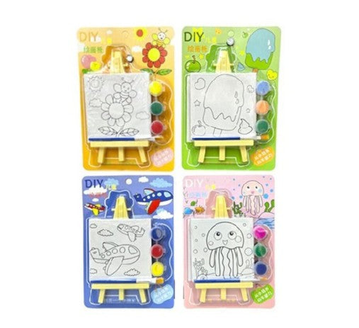 Kids Mini Painting Set - Canvas, Paint & Brush (Assorted Design)