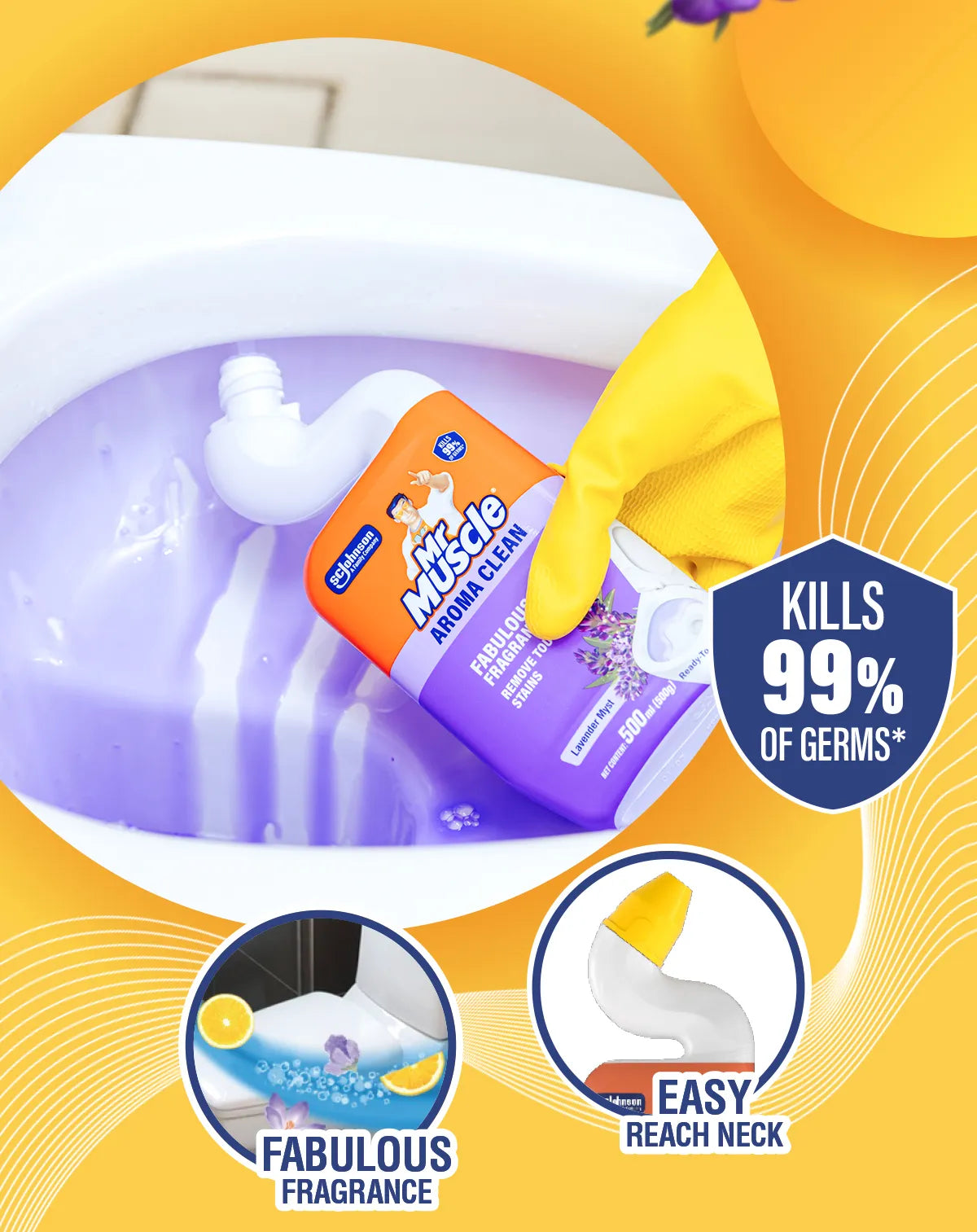 Mr Muscle Toilet Cleaner - Lavender Myst - Value Pack of 3 x 500ml