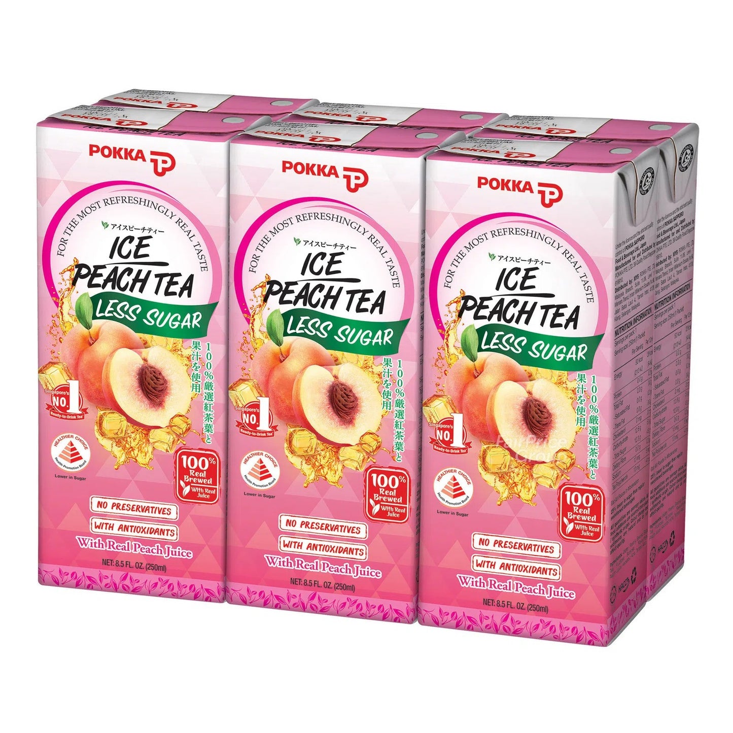 Pokka Ice Peach Tea Less Sugar 250ml x 6s