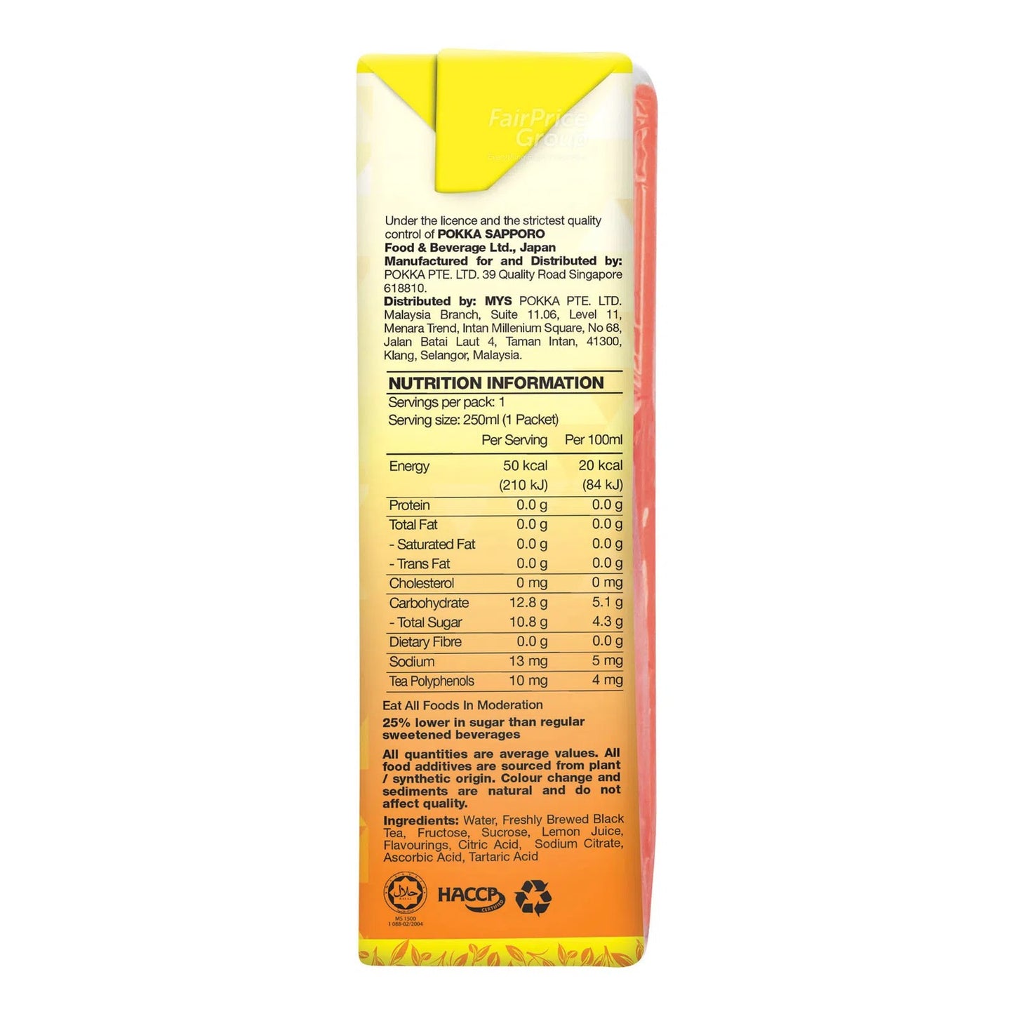 Pokka Ice Lemon Tea Less Sugar (250ml x 6s)